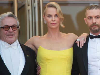 CANNES, FRANCE - MAY 14:  George Miller, Charlize Theron and Tom Hardy attend the "Mad Max : Fury Road"  Premiere during the 68th annual Cannes Film Festival on May 14, 2015 in Cannes, France.  (Photo by Samir Hussein/WireImage)