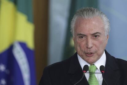 Michel Temer el lunes en una ceremonia sobre el D&iacute;a del Medio Ambiente.