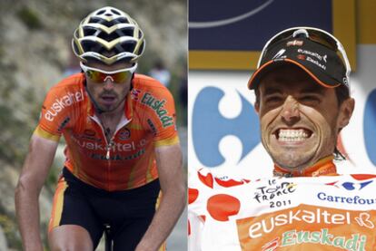 El español Samuel Sánchez, durante la etapa, y con el maillot de lunares de la montaña.