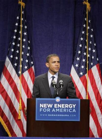 El candidato Barack Obama, durante el acto en el que propuso sacar al mercado las reservas de crudo.