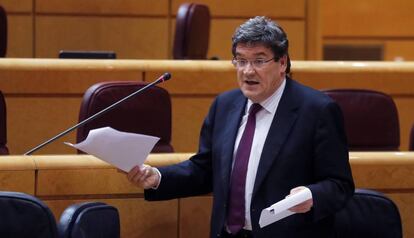 José Luis Escrivá, during the Spanish Government' question time session at Upper Chamber, in Madrid, Spain, 21 April 2020.