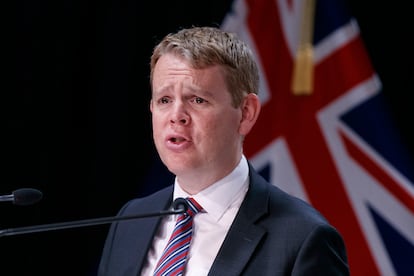 New Zealand's COVID-19 Response Minister Chris Hipkins speaks during a press conference in Wellington, New Zealand on Oct. 28, 2021.