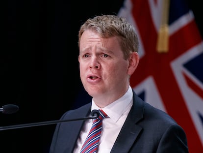 New Zealand's COVID-19 Response Minister Chris Hipkins speaks during a press conference in Wellington, New Zealand on Oct. 28, 2021.