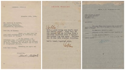 Cartas de Charles Chaplin, Orson Welles y Pablo Neruda, en el archivo de Vinicius de Moraes.