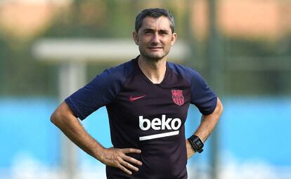 Ernesto Valverde, en un entrenamiento de la pretemporada.