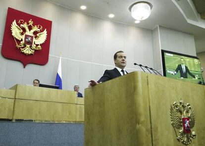 Dmitri Medv&eacute;dev, en su comparecencia este martes.