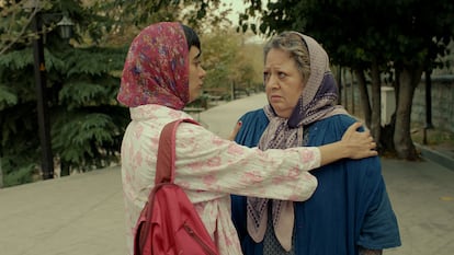 Melika Pazouki and Lily Farhadpour in the Iranian film ‘My Favorite Cake,’ which is competing for the Golden Bear. Tehran banned its directors from attending the festival.