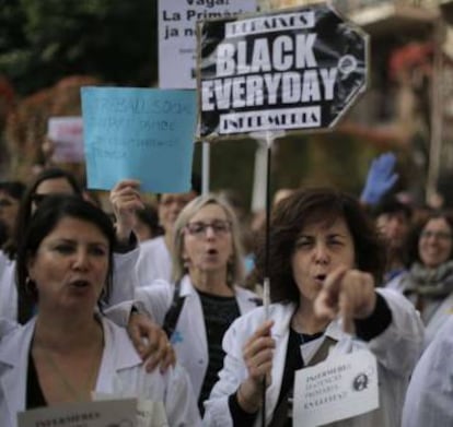 Health workers at the demonstration.