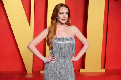 Lindsay Lohan en la fiesta de Vanity Fair de los Oscar 2024.