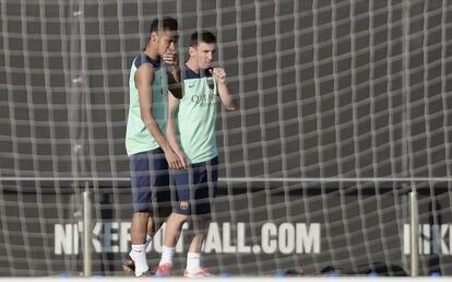 Neymar y Messi durante un entrenamiento del Barcelona esta semana. 