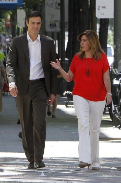 El secretario general del PSOE, Pedro Sánchez, y la presidenta de Andalucía, Susana Díaz.