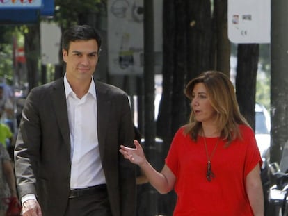 El secretario general del PSOE, Pedro Sánchez, y la presidenta de Andalucía, Susana Díaz.