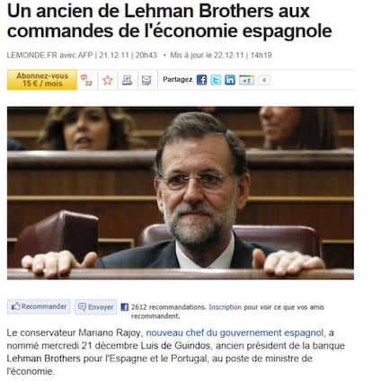 Cr&oacute;nica del peri&oacute;dico franc&eacute;s &#039;Le Monde&#039; sobre el nuevo Gobierno de Rajoy.