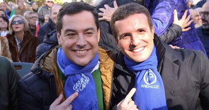 Juan Manuel Moreno y Pablo Casado, en un mitin en Granada.