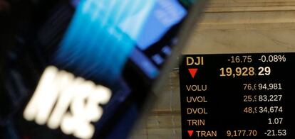 Cotizaci&oacute;n del &iacute;ndice Dow Jones, en la Bolsa de Nueva York, el mi&eacute;rcoles.