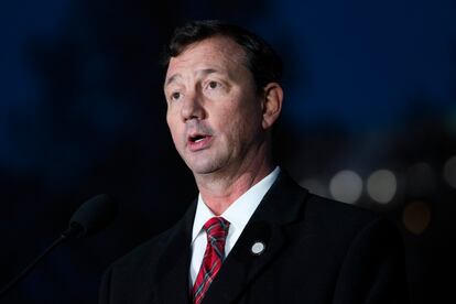 J. Brett Blanton, Architect of the Capitol, speaks during the U.S. Capitol Christmas Tree Lighting Ceremony, Tuesday, Nov. 29, 2022, on the West Front of the Capitol in Washington.