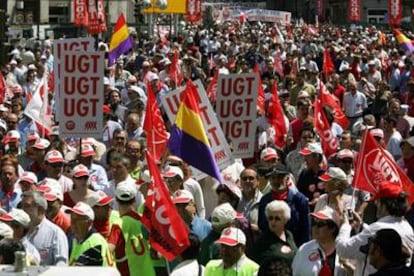 Manifestación del Primero de Mayo por las calles del centro de Madrid.