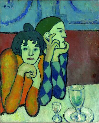 Pablo Picasso, <i>The Two Saltimbanques</i> (<i>Harlequin and his Companion</i>) [<i>Les deux saltimbanques</i> (<i>Arlequin etsa compagne</i>)], September-October 1901oil on canvas. Moscow, The State Pushkin Museum of Fine Arts.