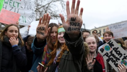 Young people during a demonstration in Berlin (Germany).