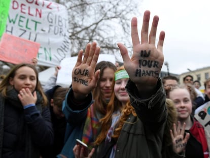 Young people during a demonstration in Berlin (Germany).