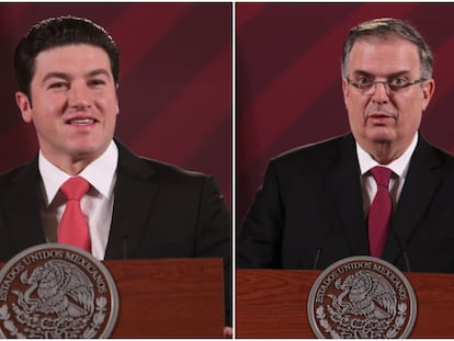 Samuel García y Marcelo Ebrard, en la conferencia matutina de López Obrador.