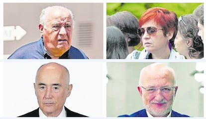 De izquierda a derecha y de arriba a abajo: Amancio Ortega, Sandra Ortega, Rafael del Pino y Juan Roig.