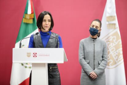 Luz Elena González Escobar habla durante una conferencia de prensa en Ciudad de México, en enero de 2022. 