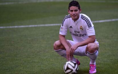 El jugador colombiano durante su presentaci&oacute;n en Madrid.