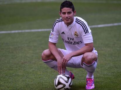 El jugador colombiano durante su presentaci&oacute;n en Madrid.