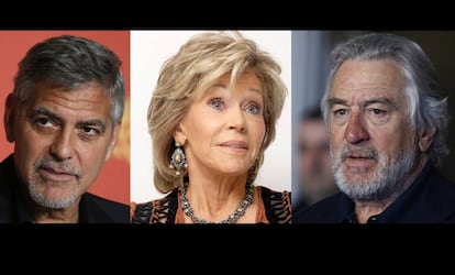 De izquierda a derecha: los actores Gorge Clooney, Jane Fonda y Robert De Niro.