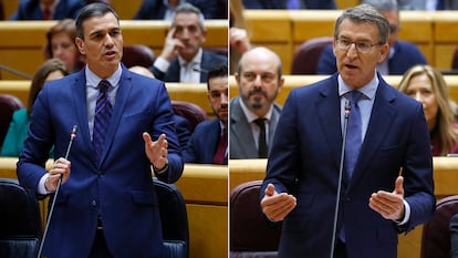 Pedro Sánchez y Alberto Nuñez Feijóo, en el Senado.