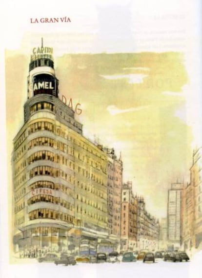 Ilustraci&oacute;n de Juan Esplandi&uacute; para la obra &#039;Madrid&#039; de Camilo Jos&eacute; Cela.