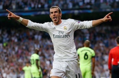 Gareth Bale celebra el primer gol para el Real Madrid.