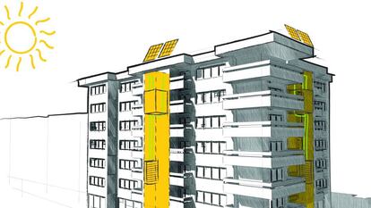 Proyecto de edificio con ascensor solar.