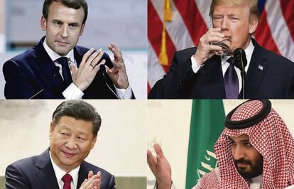 El presidente francés, Emmanuel Macron; el de Estados Unidos, Donald Trump;el líder chino, Xi Jinping,y el príncipe heredero de Arabia Saudí, Mohamed bin Salmán, han sido algunos de los protagonistas internacionales del año 2017.