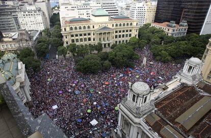 Protestos do #EleNão na Cinelândia, no Rio de Janeiro.