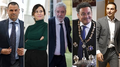 De izquierda a derecha, Alberto González Amador, Isabel Díaz Ayuso, Miguel Ángel Rodríguez, Álvaro García Ortiz y Juan Lobato.