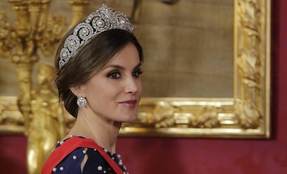 La reina Letizia, este lunes durante la cena de gala en el Palacio Real.