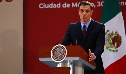 El presidente del Gobierno español, Pedro Sánchez, durante un encuentro con su homólogo de México, Andrés Manuel López Obrador.