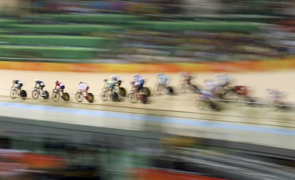 Vista general de la final de ciclismo en pista, disputada en en el Veldromo Olmpico de Ro.