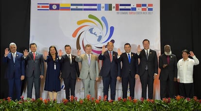 Los presidentes de México, Colombia, Costa Rica, Guatemala, Panamá en la Cumbre de Tuxtla.