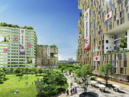 En la imagen, facilitada por Tokyo 2020, futura Villa Olímpica tokiota, un espacio que tras los juegos se situará en el mercado inmobiliario para recuperar parte de la inversión realizada.