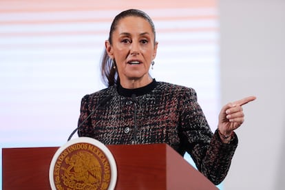 Claudia Sheinbaum en una conferencia de prensa en Palacio Nacional, el 28 de enero.