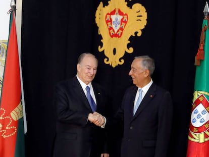 Desde la izquierda, el Aga Khan y el presidente de Portugal, Marcelo Rebelo de Sousa, en el palacio lisboeta de Belém.
 