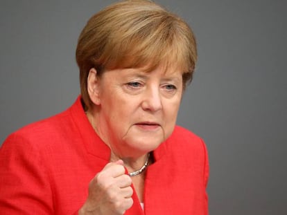 A chanceler alemã, Angela Merkel, nesta quarta-feira em Berlim