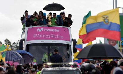 Richard Carapaz, en Quito, en la celebración de su victoria en el Giro.