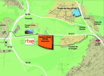 Mapa suministrado por RTVE con la nueva ubicación de la corporación