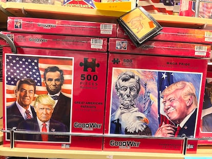 Puzzles of Trump alongside historical political figures.