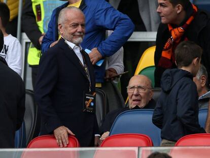 Aurelio de Laurentiis, durante el partido contra la Roma en el Olímpico.