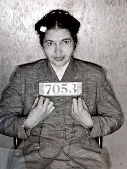 The booking photo of Rosa Parks taken on February 22nd, 1956, after she was arrested.